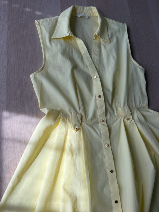 Zara Dresses & Skirts - Zara Belted Poplin Midi Shirt Dress Yellow Women's Size M NWOT Cotton V-Neck